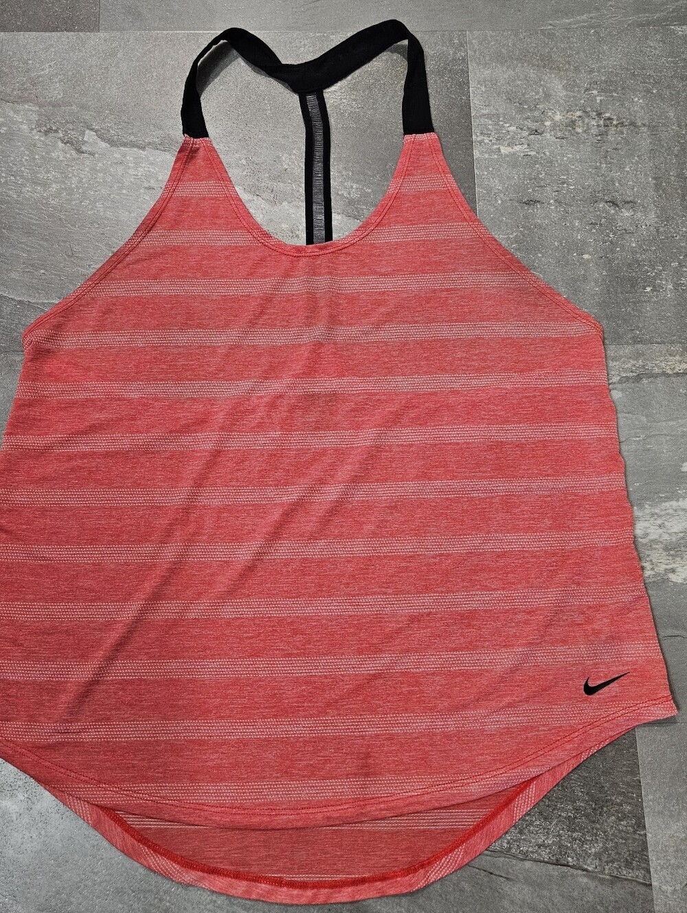 Nike Dri-Fit Tank Top. Heathered Orangy-Red. Light Grey. Black. Stripes. Size L. - Picture 3 of 11
